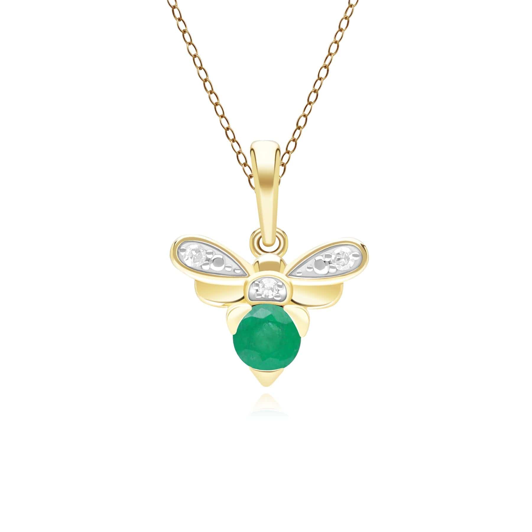 Honeycomb Inspired Emerald and Diamond Bee Pendant Necklace in 9ct Yellow GoldFront  135P2123029