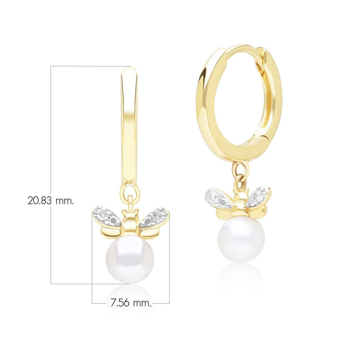 Honeycomb Inspired Pearl and Diamond Bee Hoop Earrings in 9ct Yellow GoldDimensions  135E1873019