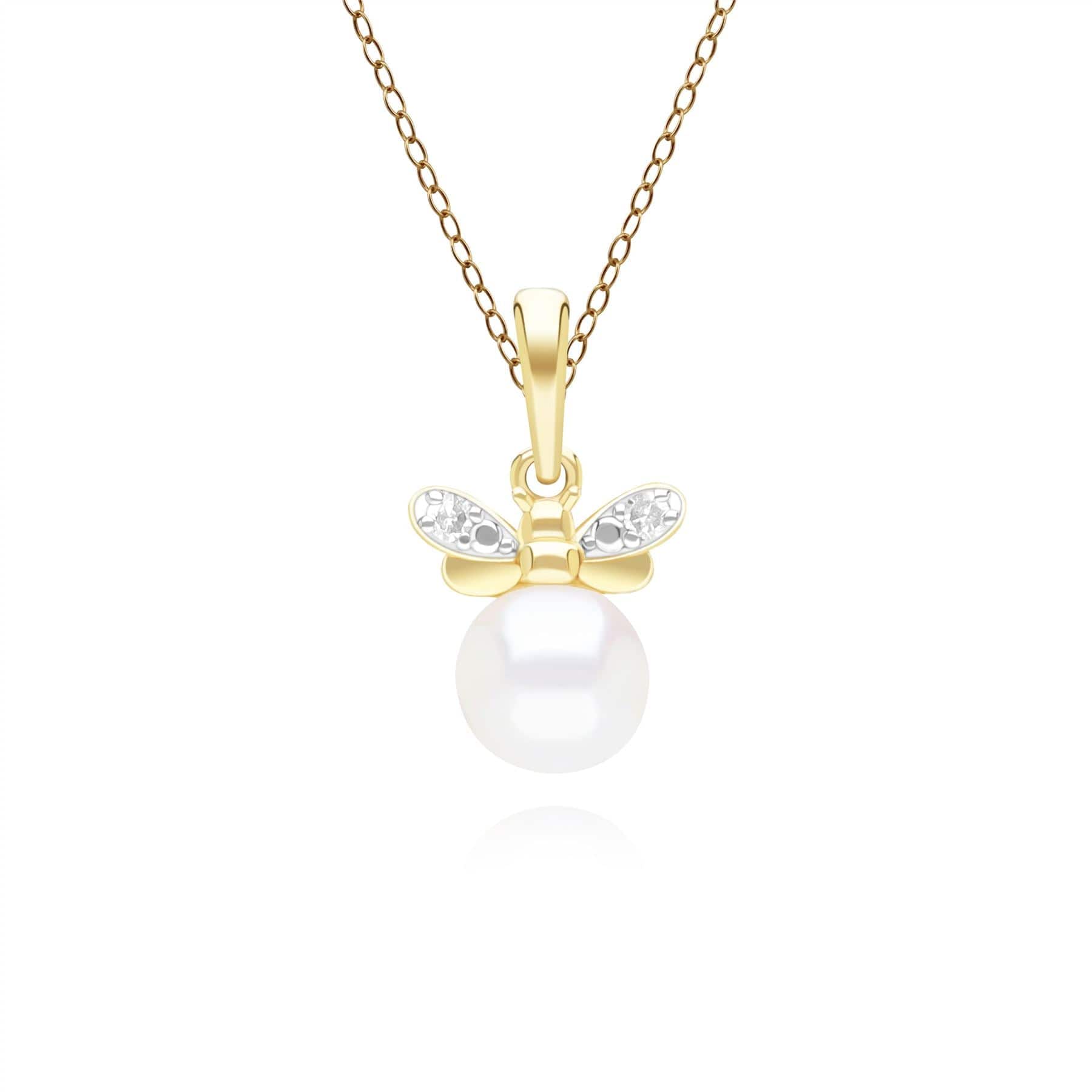 Honeycomb Inspired Pearl and Diamond Bee Pendant Necklace in 9ct Yellow GoldFront  135P2125019
