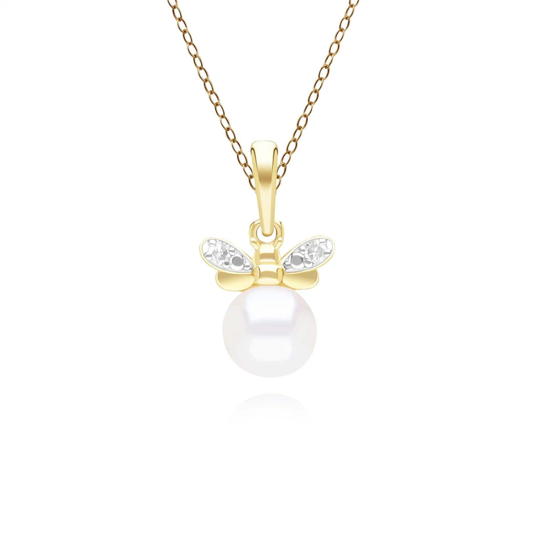 Honeycomb Inspired Pearl and Diamond Bee Pendant Necklace in 9ct Yellow GoldFront  135P2125019