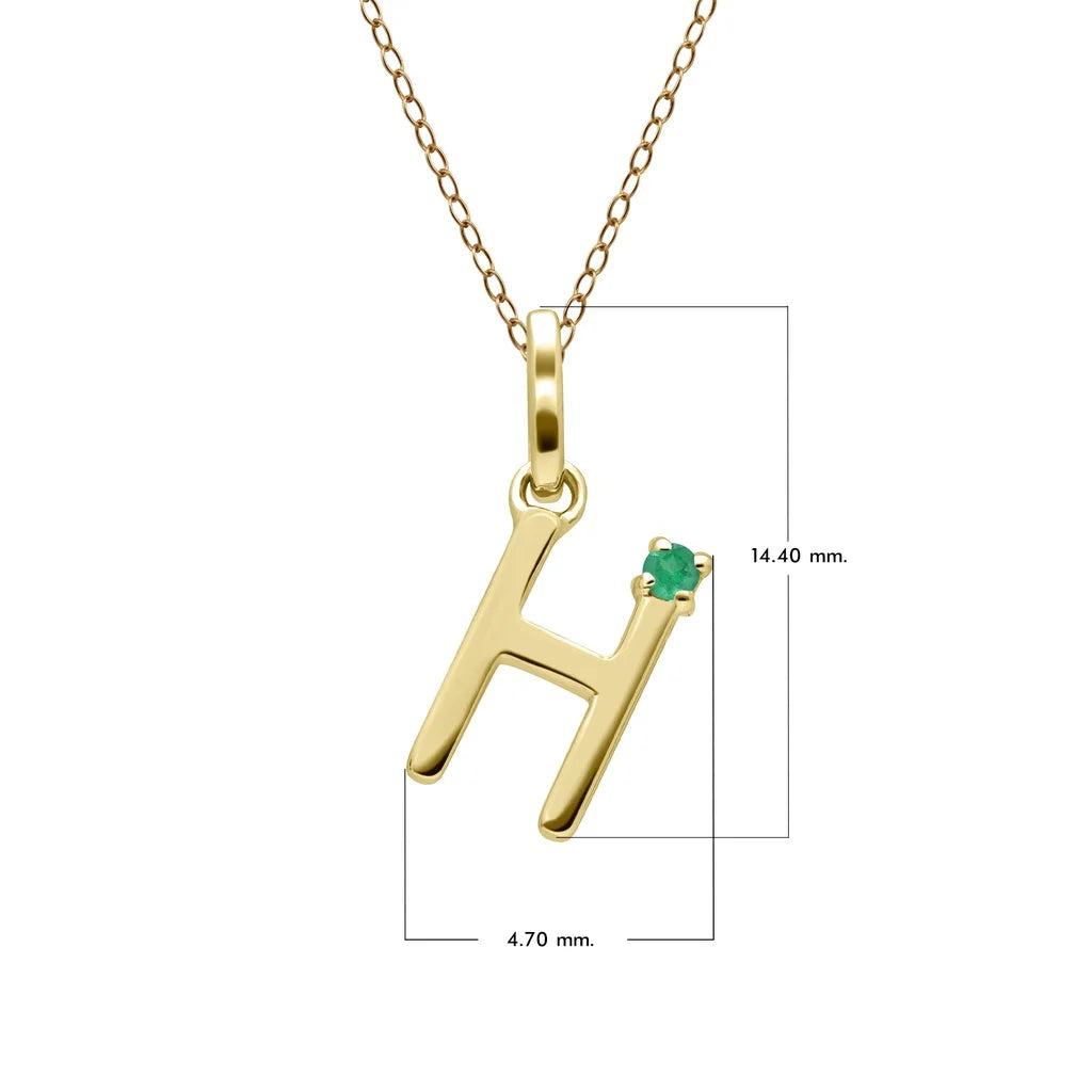 Initial Emerald Letter Necklace In 9ct Yellow Gold