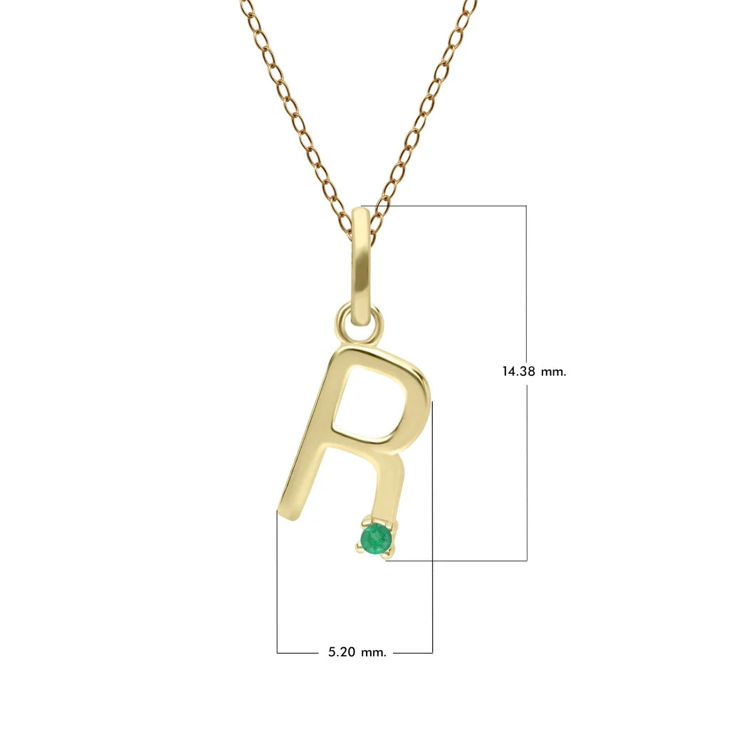 Initial Emerald Letter Necklace In 9ct Yellow Gold