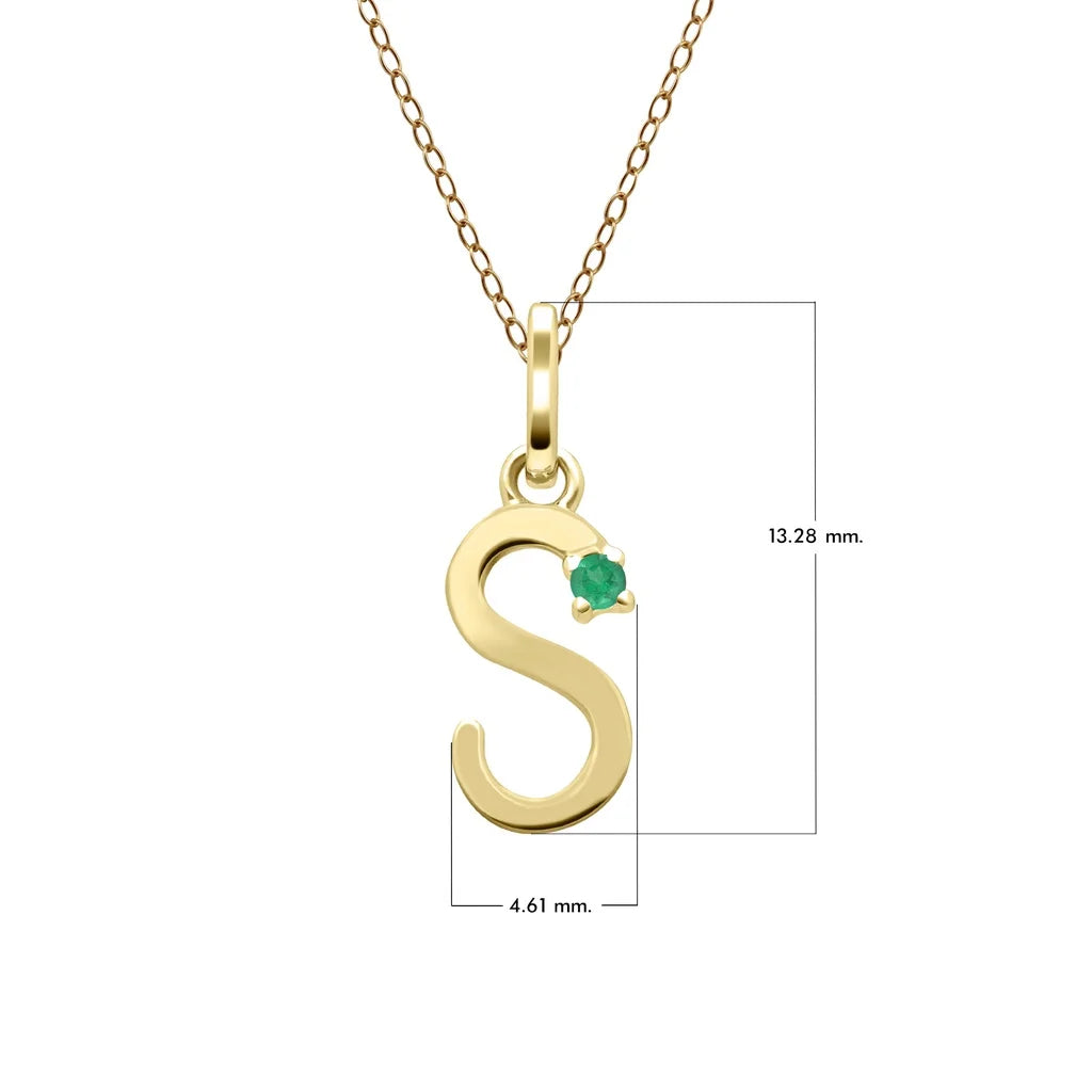 Initial Emerald Letter Necklace In 9ct Yellow Gold