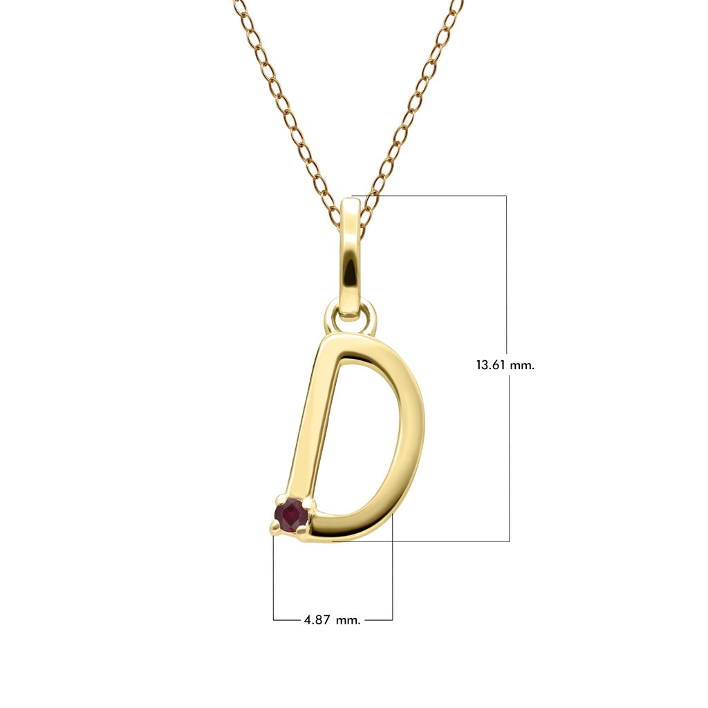 Initial Ruby Letter Necklace In 9ct Yellow Gold