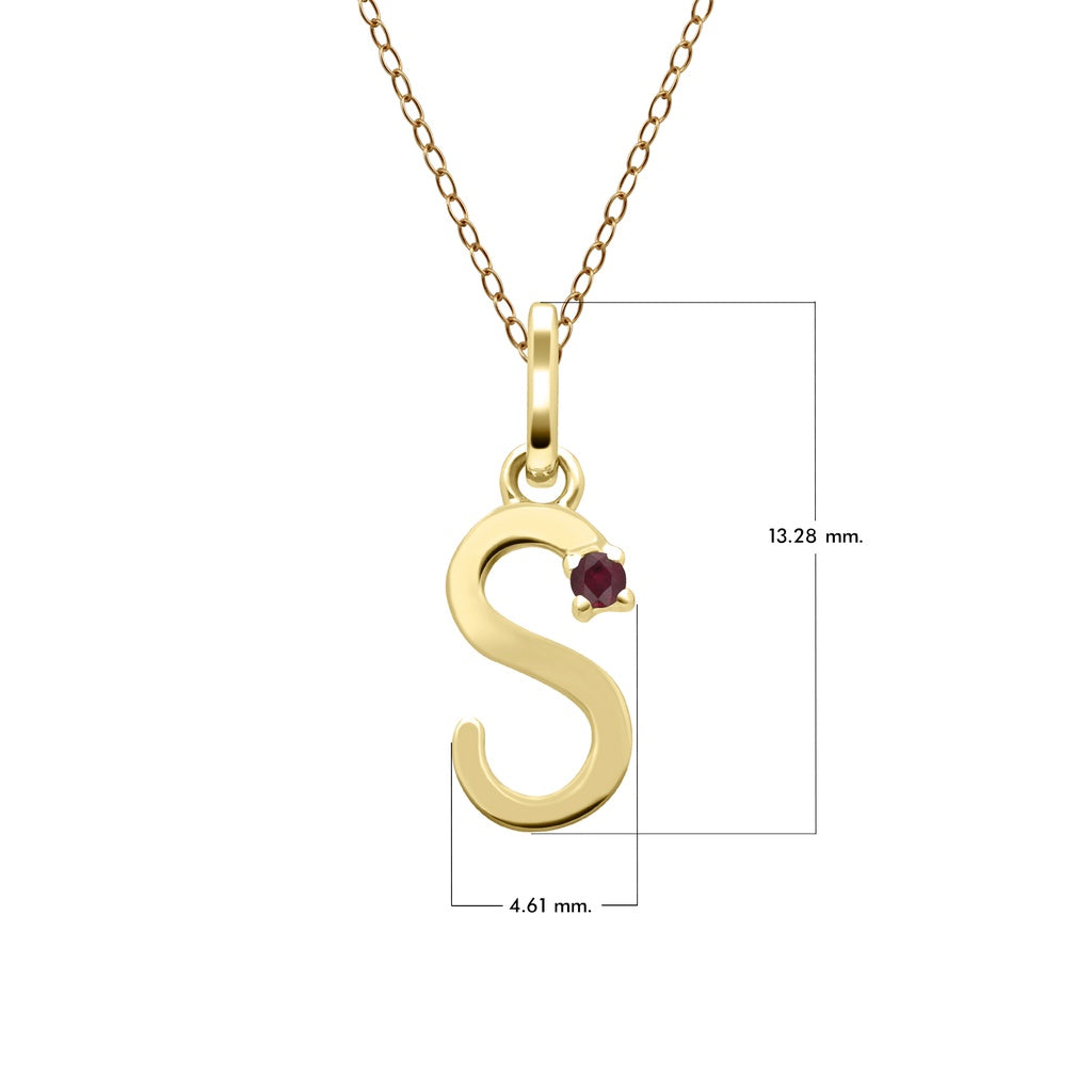 Initial Ruby Letter Necklace In 9ct Yellow Gold