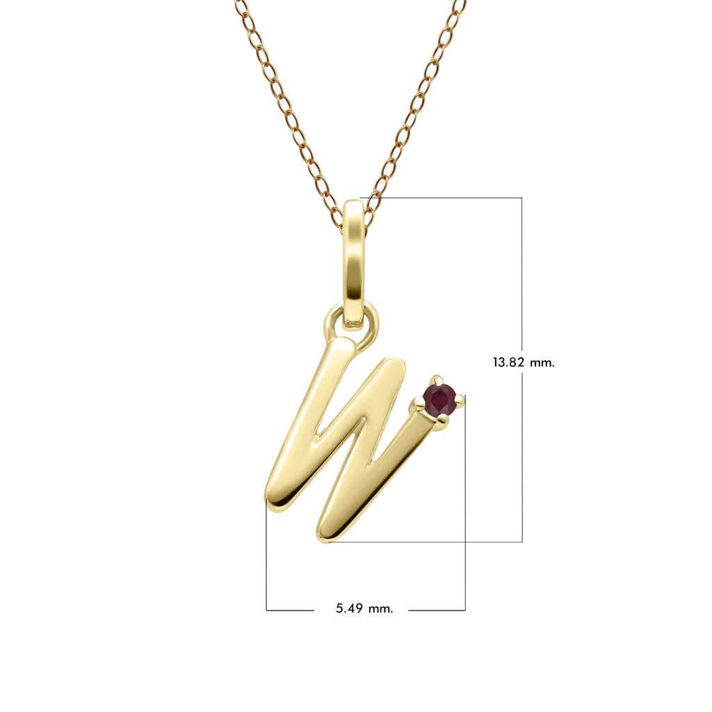 Initial Ruby Letter Necklace In 9ct Yellow Gold