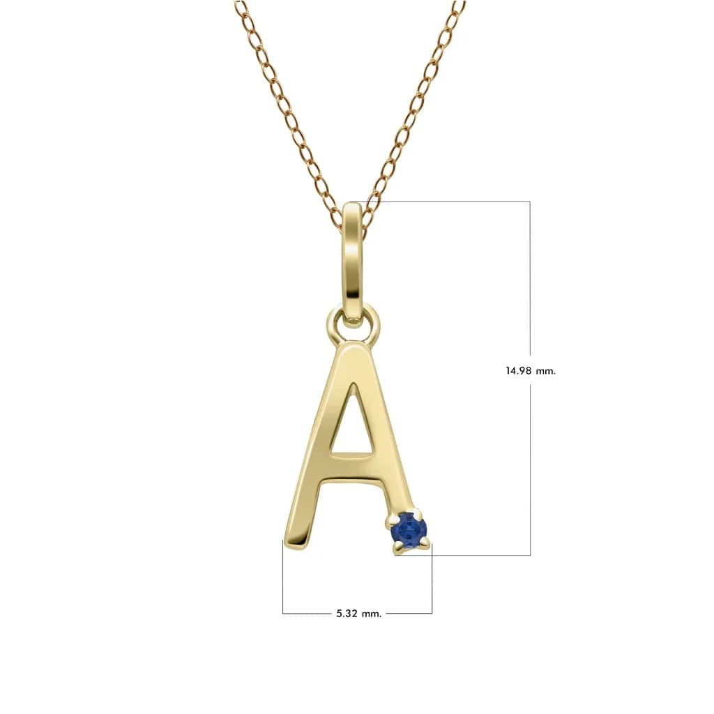 Initial Blue Sapphire Letter Necklace In 9ct Yellow Gold