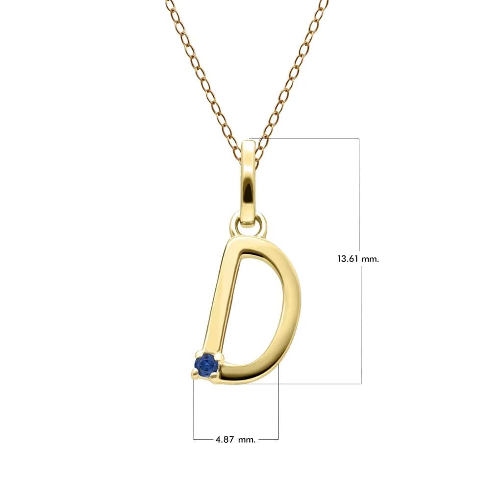 Initial Blue Sapphire Letter Necklace In 9ct Yellow Gold