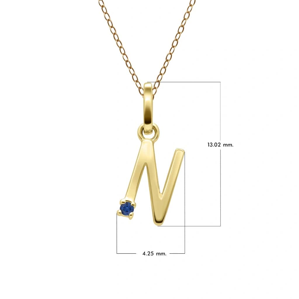 Initial Blue Sapphire Letter Necklace In 9ct Yellow Gold