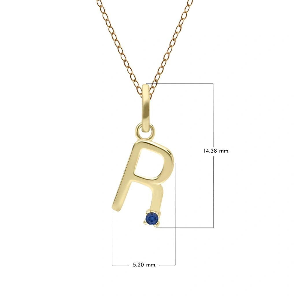 Initial Blue Sapphire Letter Necklace In 9ct Yellow Gold