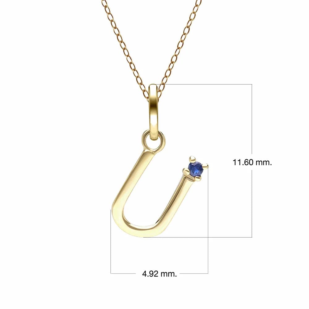 Initial Blue Sapphire Letter Necklace In 9ct Yellow Gold