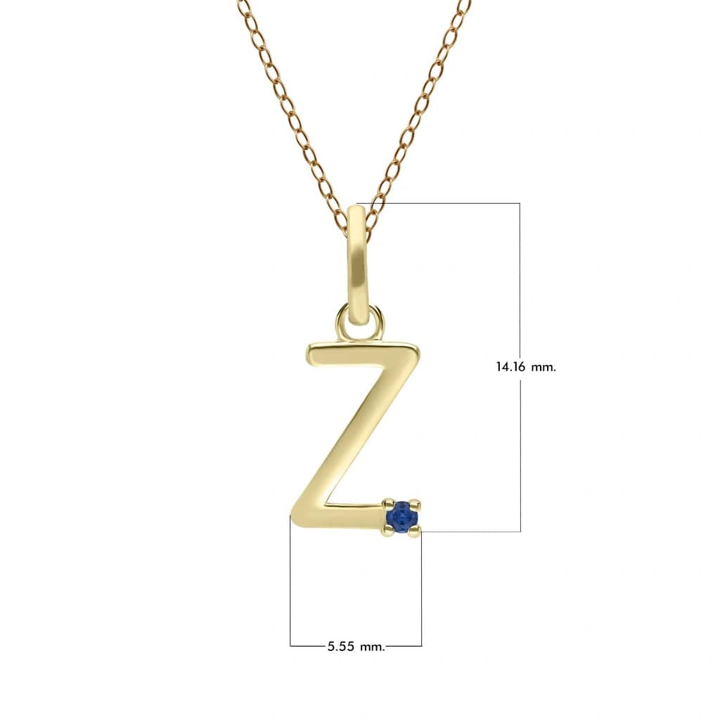 Initial Blue Sapphire Letter Necklace In 9ct Yellow Gold