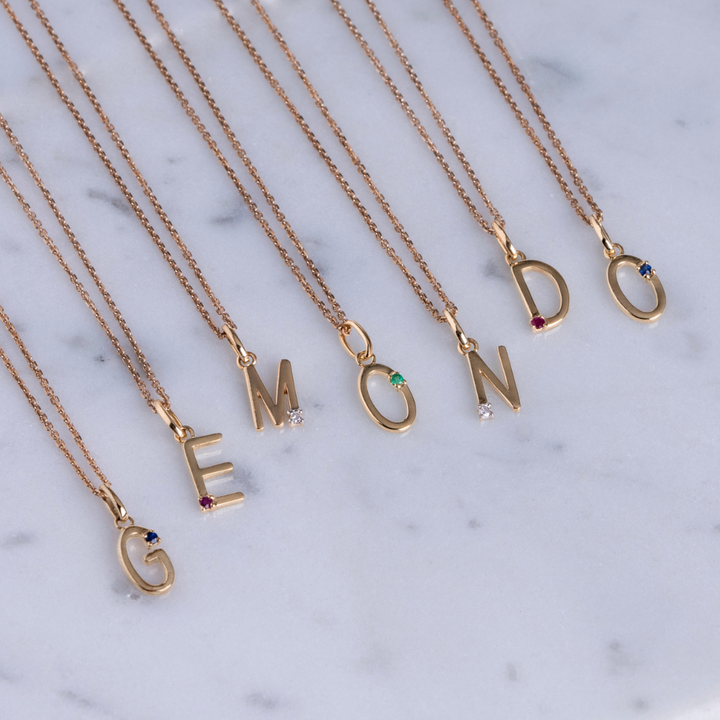 Initial Diamond Letter Necklace In 9ct Yellow Gold