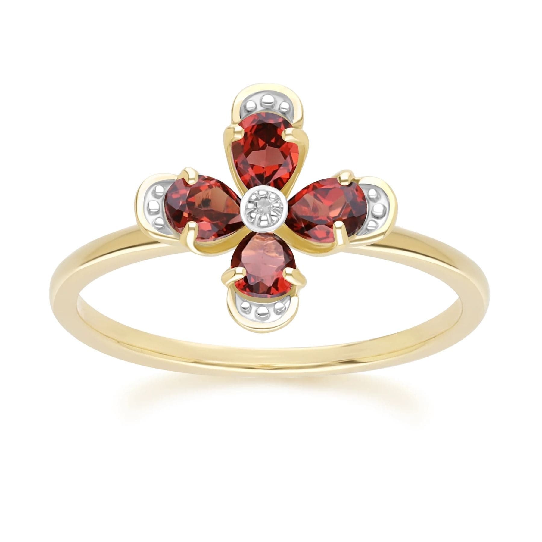 Red Gemstone Ring Garnet and Diamond 9ct Gold