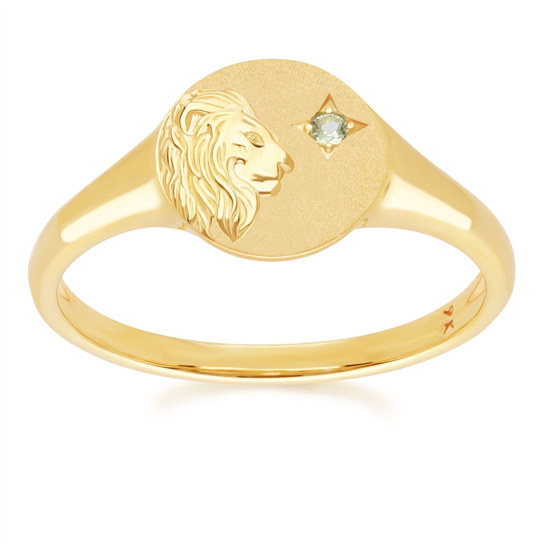 "Zodiac Peridot Leo Signet Ring In 9ct Yellow GoldFront 135R2090019 "