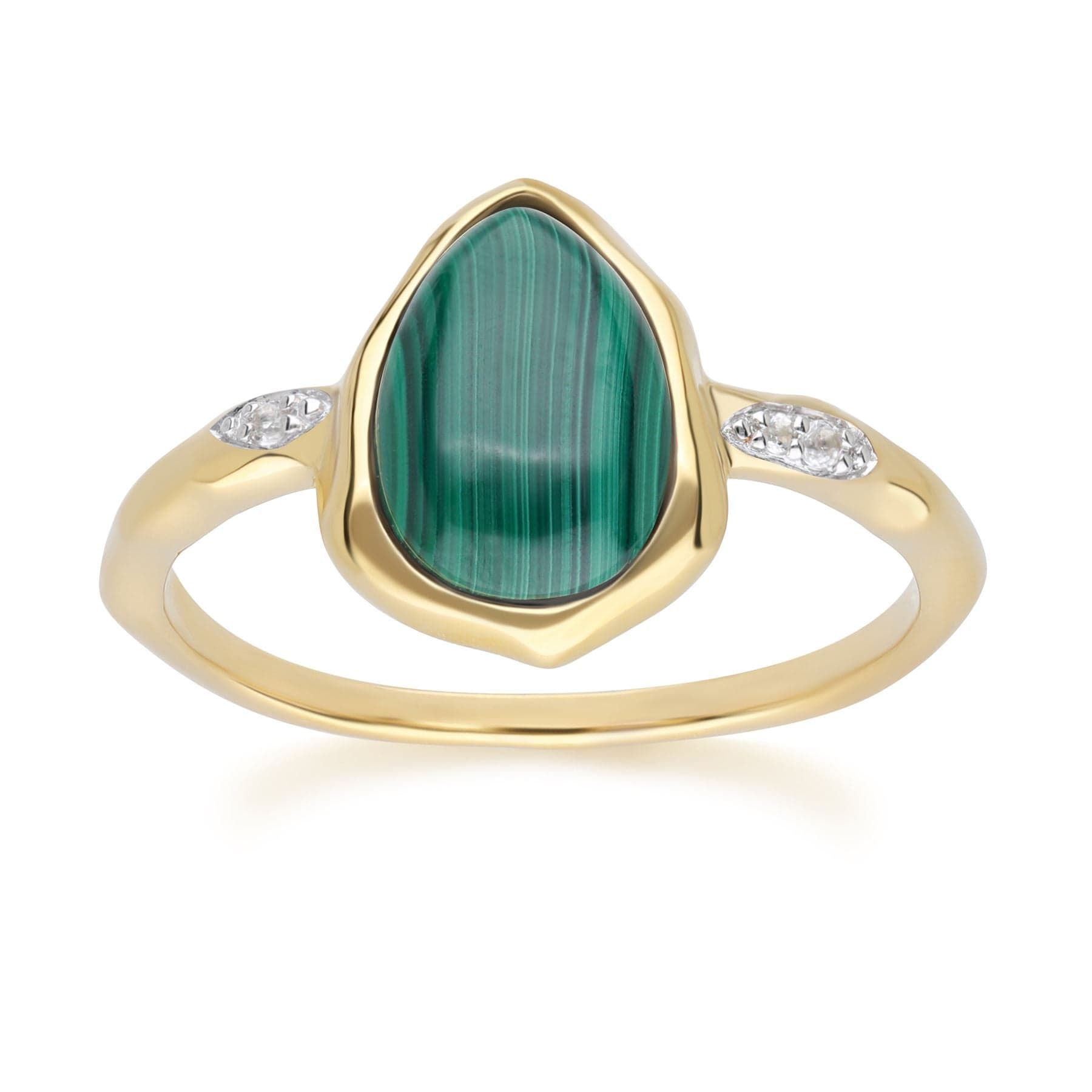 Irregular Malachite & Topaz Ring In 18ct Gold Plated SterlIng Silver
