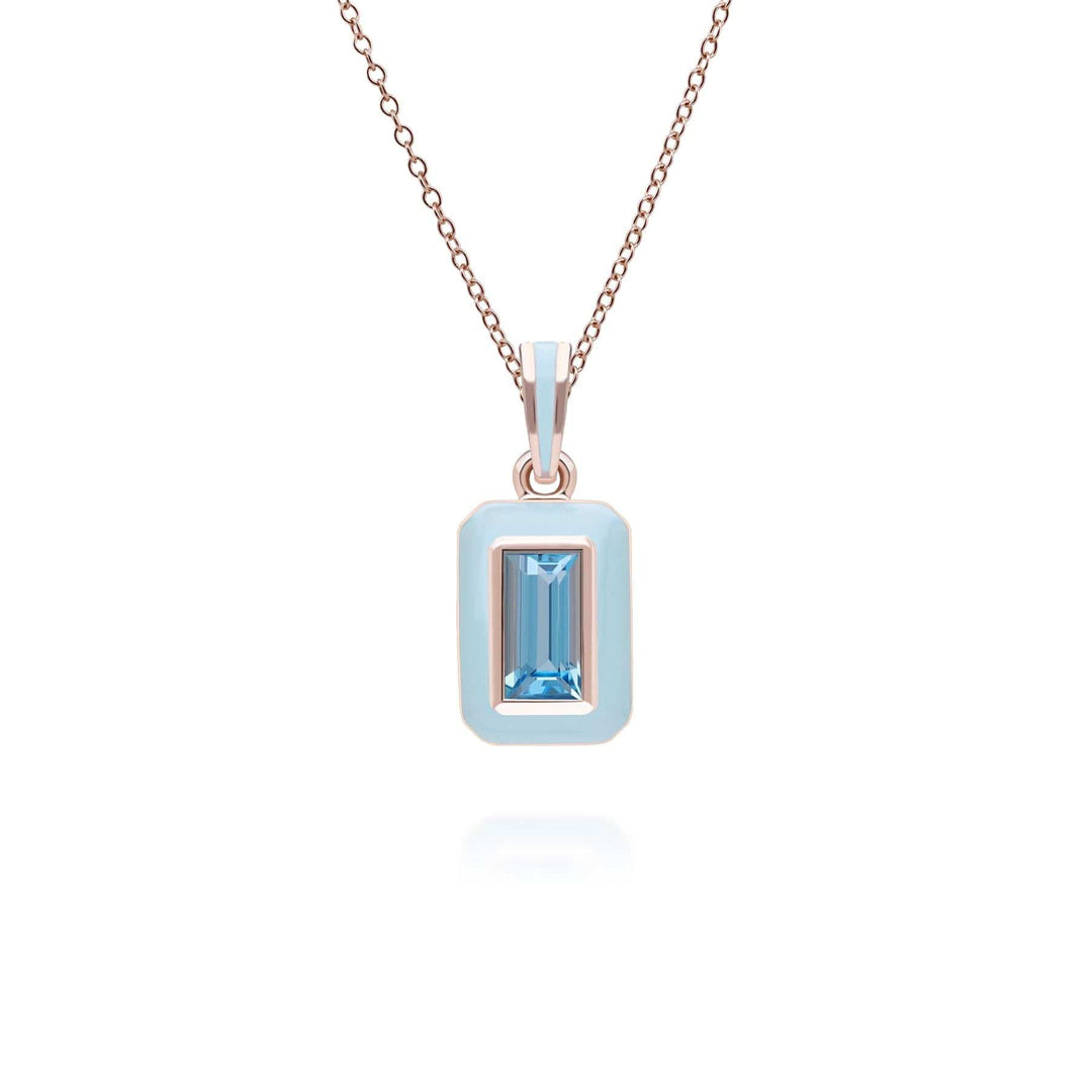 253P335501925 Siberian Waltz Blue Enamel & Swiss Blue Topaz Pendant In 18ct Rose Gold Plated Sterling Silver Front