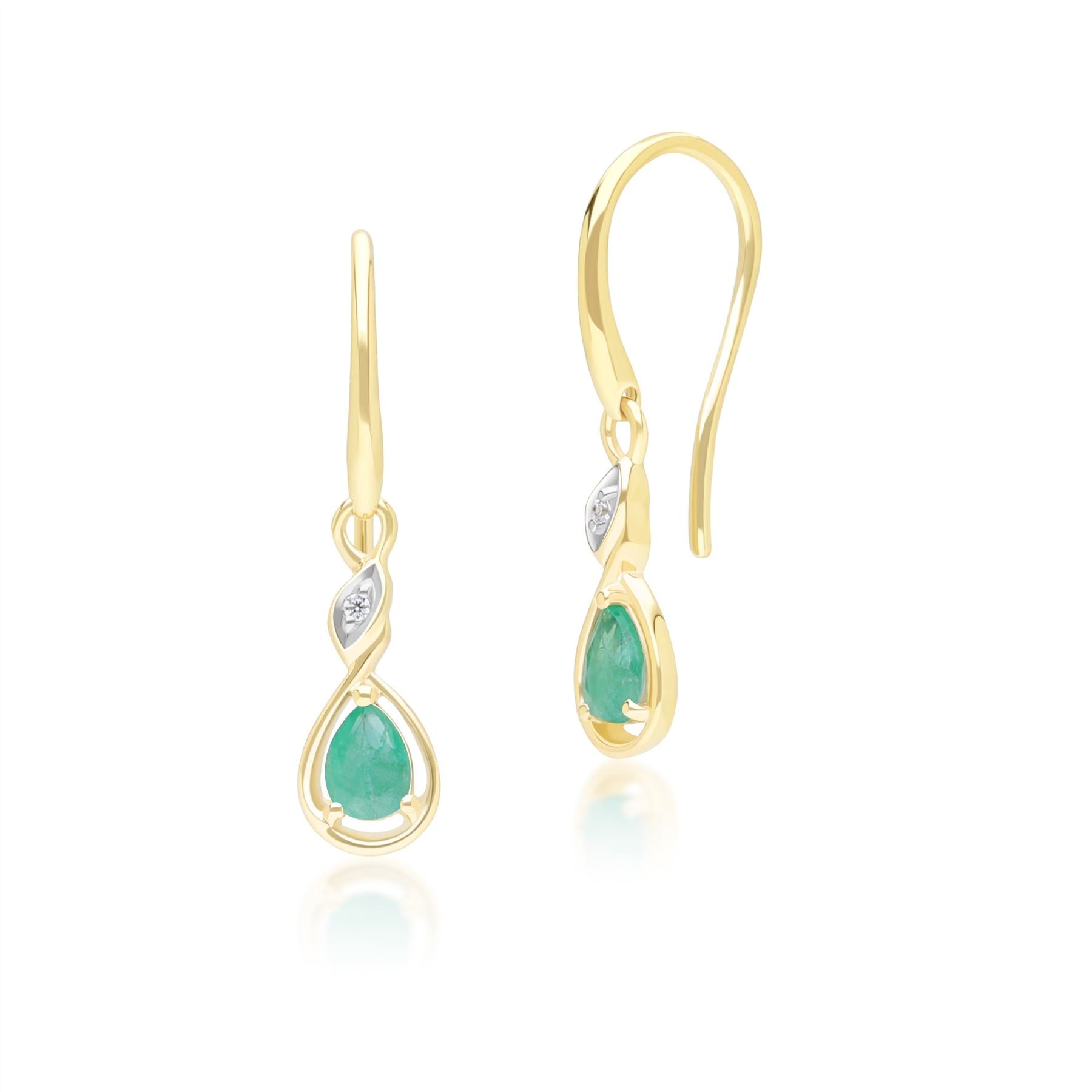 Classic Pear Emerald & Diamond Drop Earrings In 9ct Yellow Gold