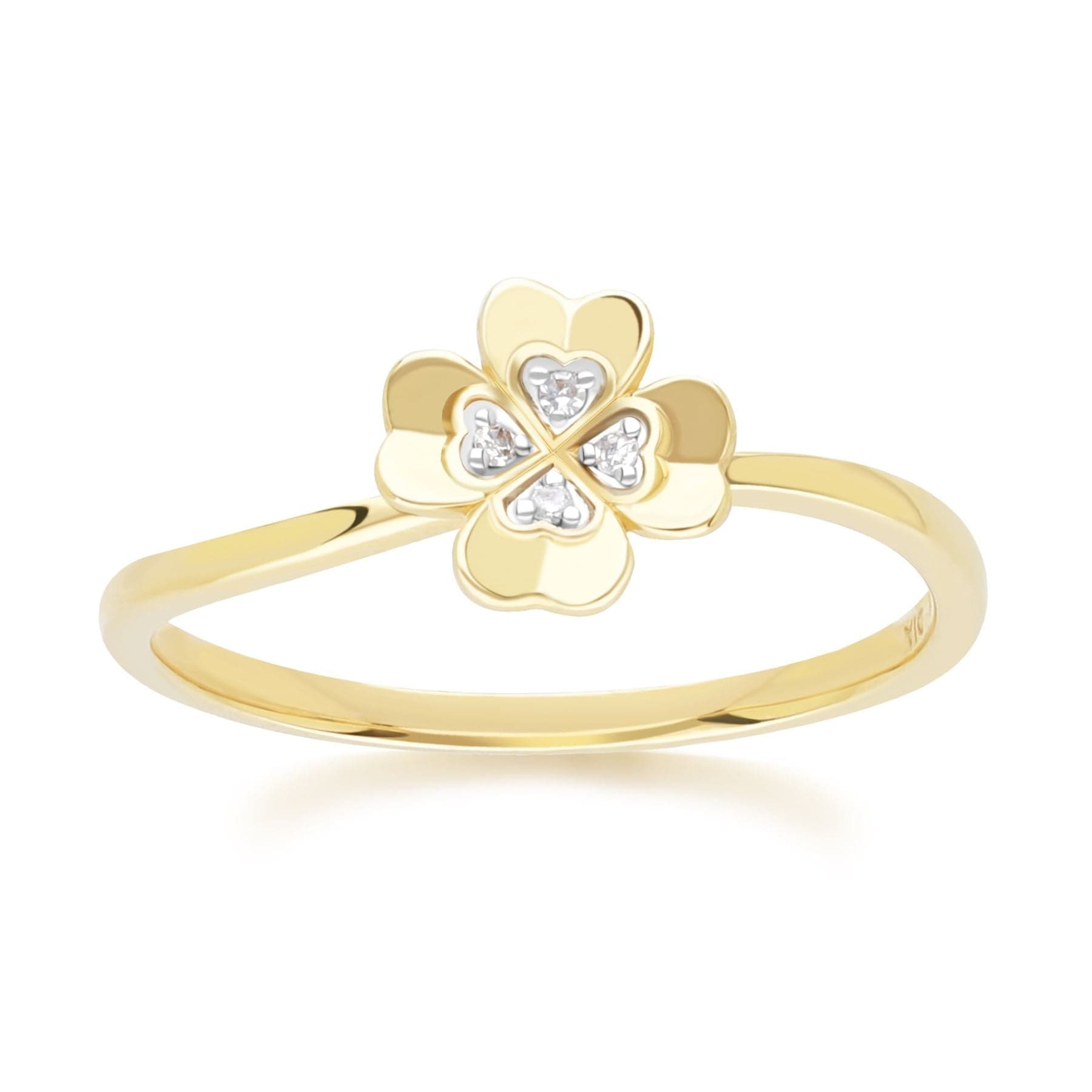 149R3464019 Gardenia Diamond Clover Ring in 9ct Yellow Gold Front