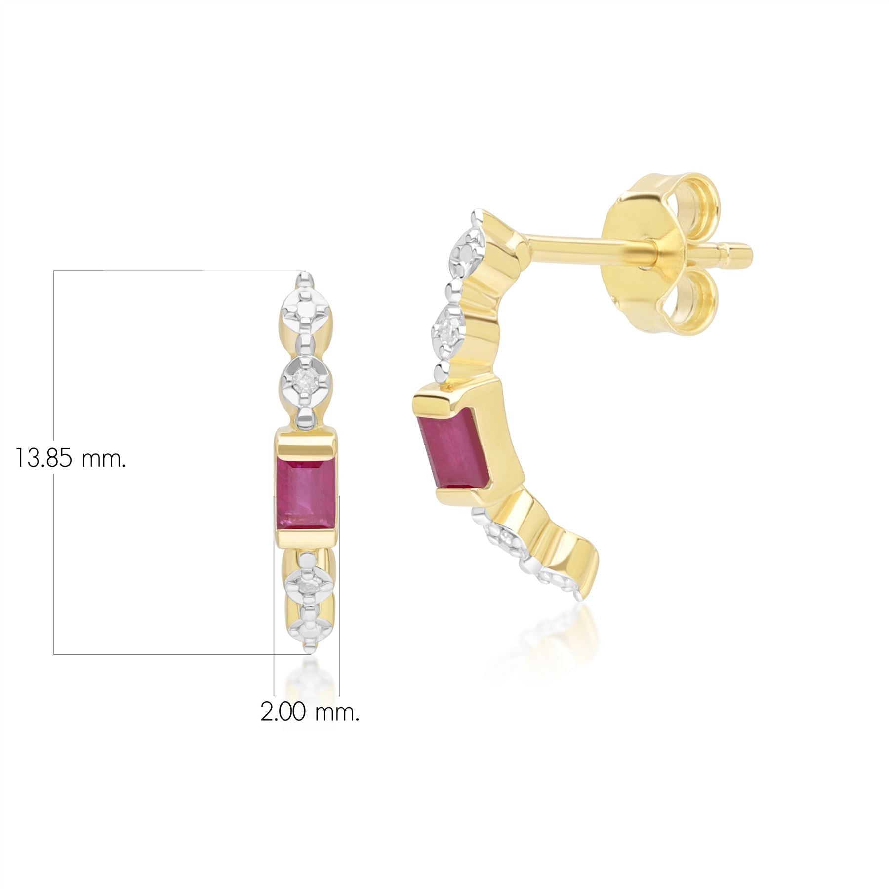 Classic Baguette Ruby & Diamond Half Eternity Hoop Earrings in 9ct Yellow Gold