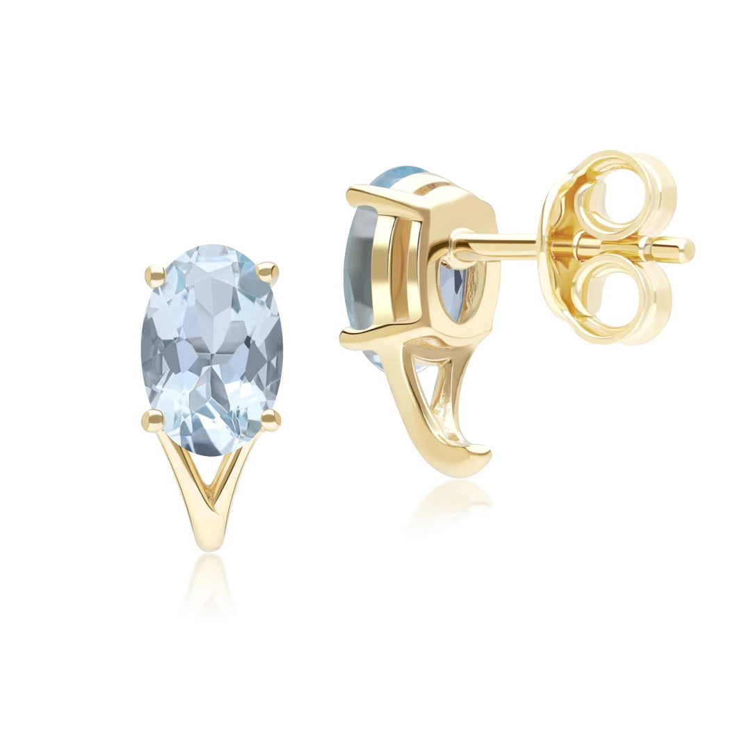 Classic Oval Aquamarine Stud Earrings in 9ct Yellow Gold 7x5mm