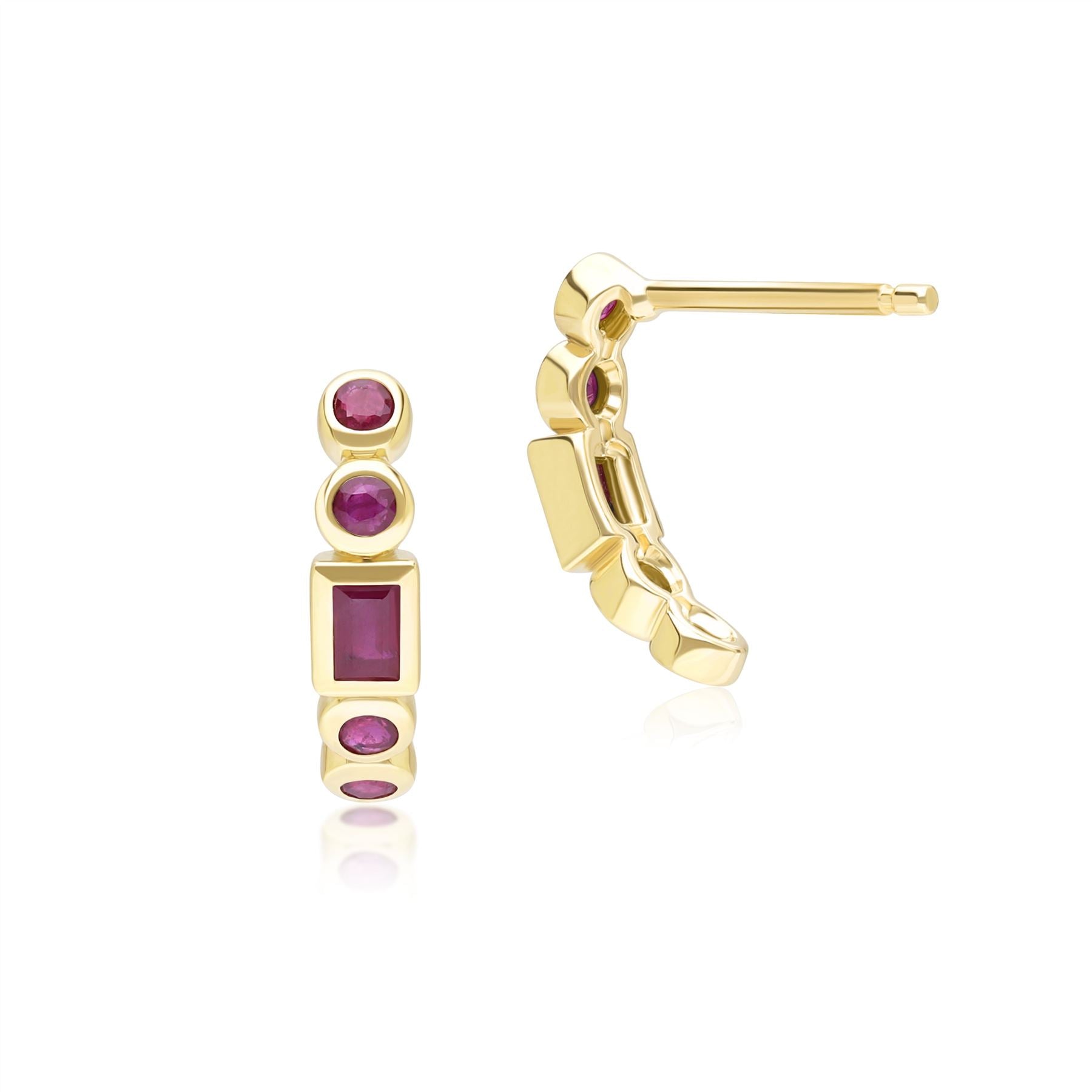 Classic Ruby Half Eternity Hoop Earrings in 9ct Yellow Gold