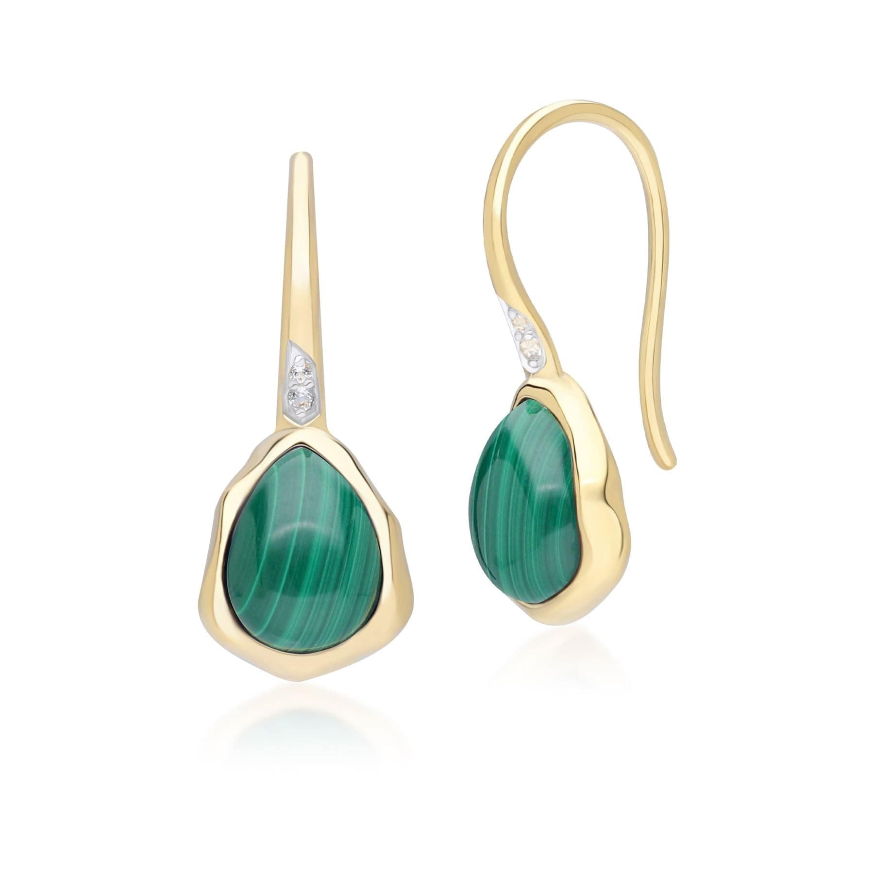 253E418701925 Irregular Malachite & Topaz  Drop Earrings In 18ct Gold Plated SterlIng Silver Front