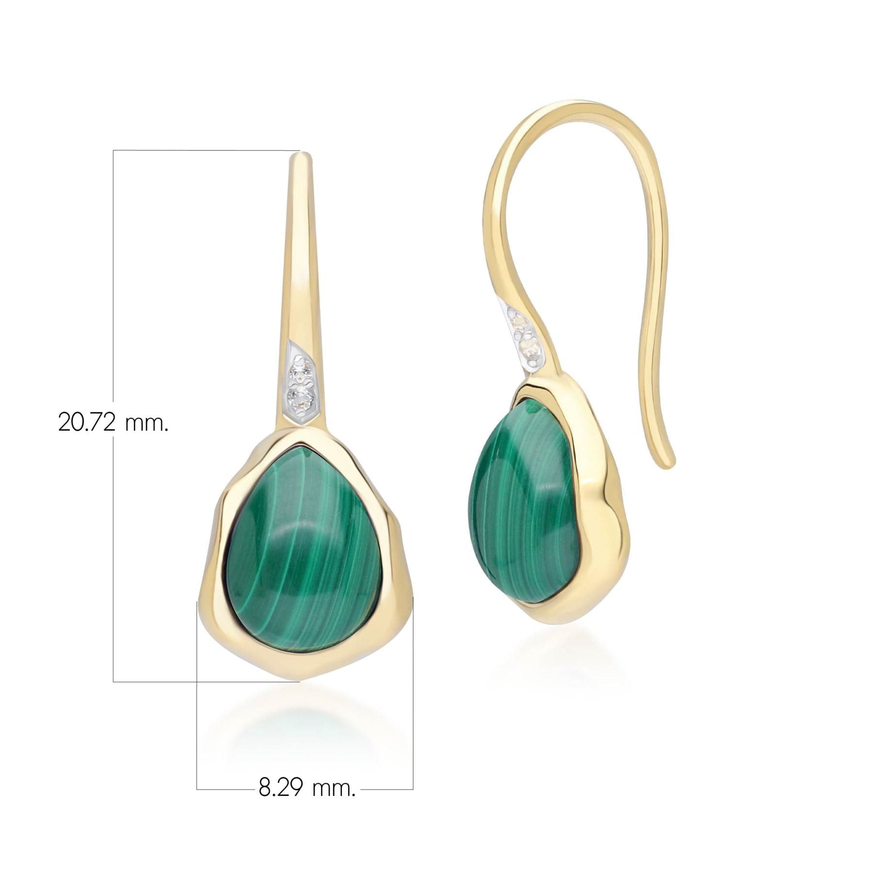 253E418701925 Irregular Malachite & Topaz  Drop Earrings In 18ct Gold Plated SterlIng Silver Dimensions