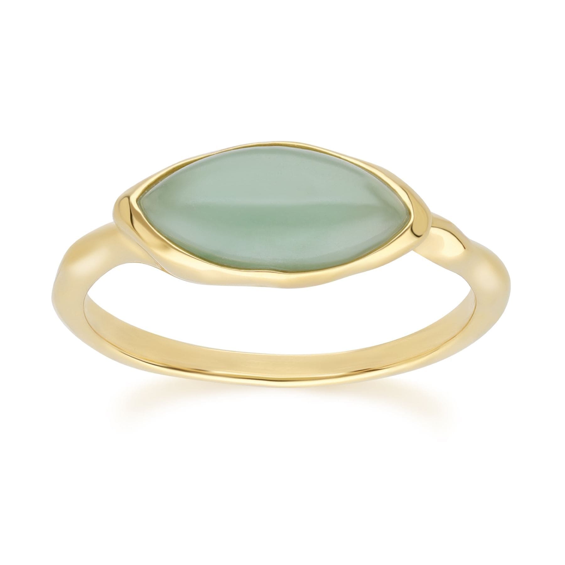 Irregular Marquise Dyed Green Jade Ring In 18ct Gold Plated SterlIng Silver