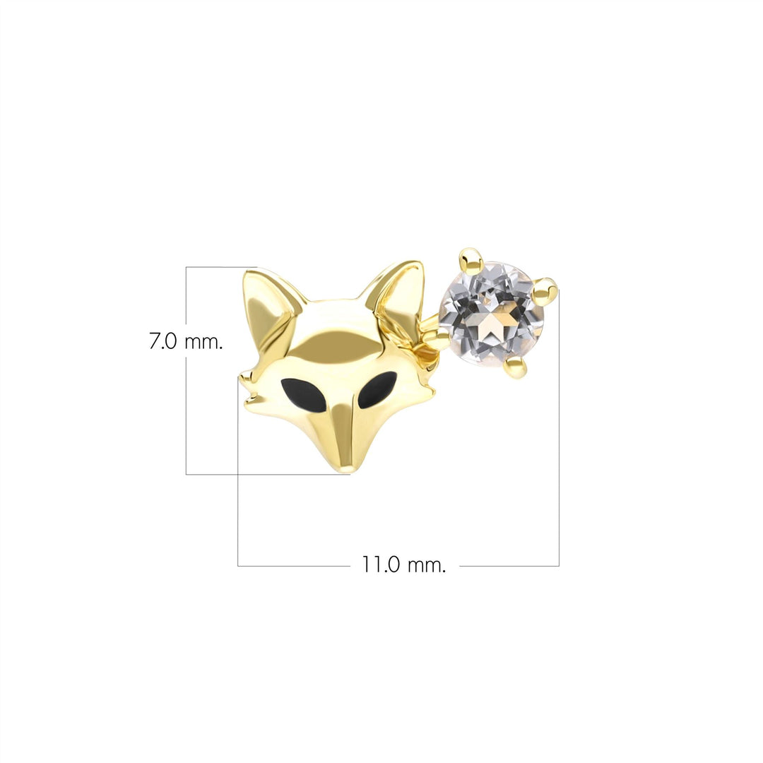 Gardenia White Topaz Fox Pin In 9ct Yellow Gold