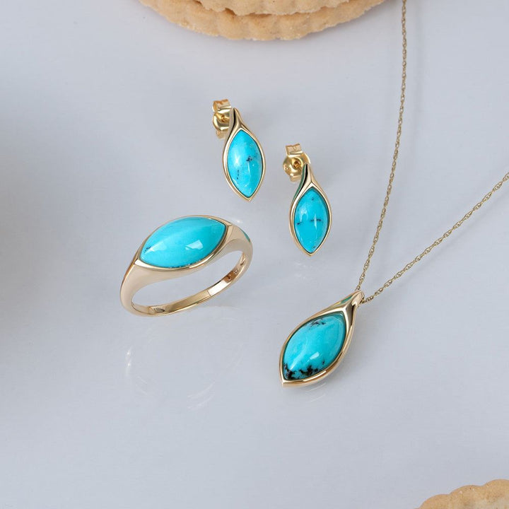 Classic Marquise Turquoise Pendant Necklace in 9ct Yellow Gold