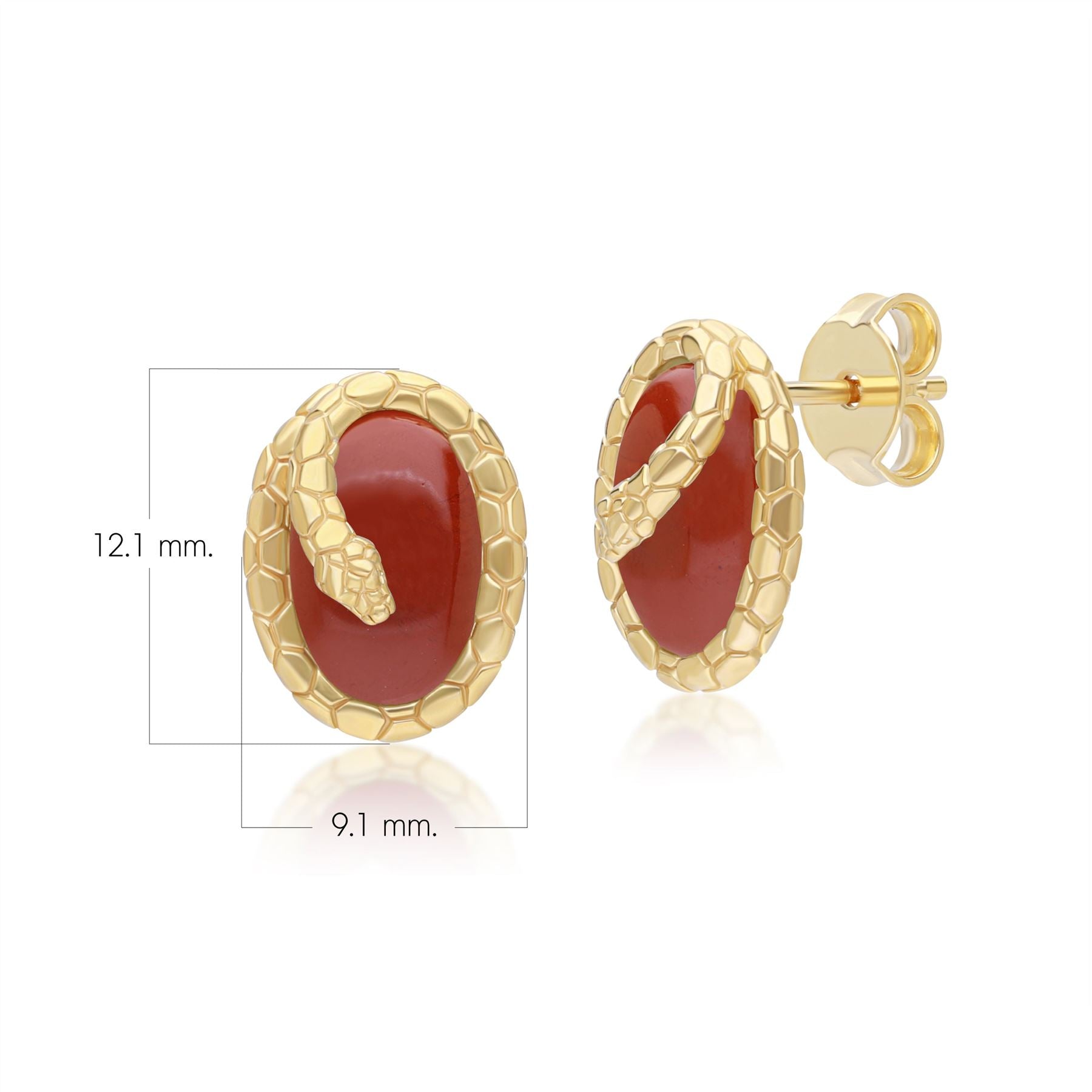 ECFEW™ Red Jasper Winding Snake Stud Earrings In Gold Plated Sterling Silver