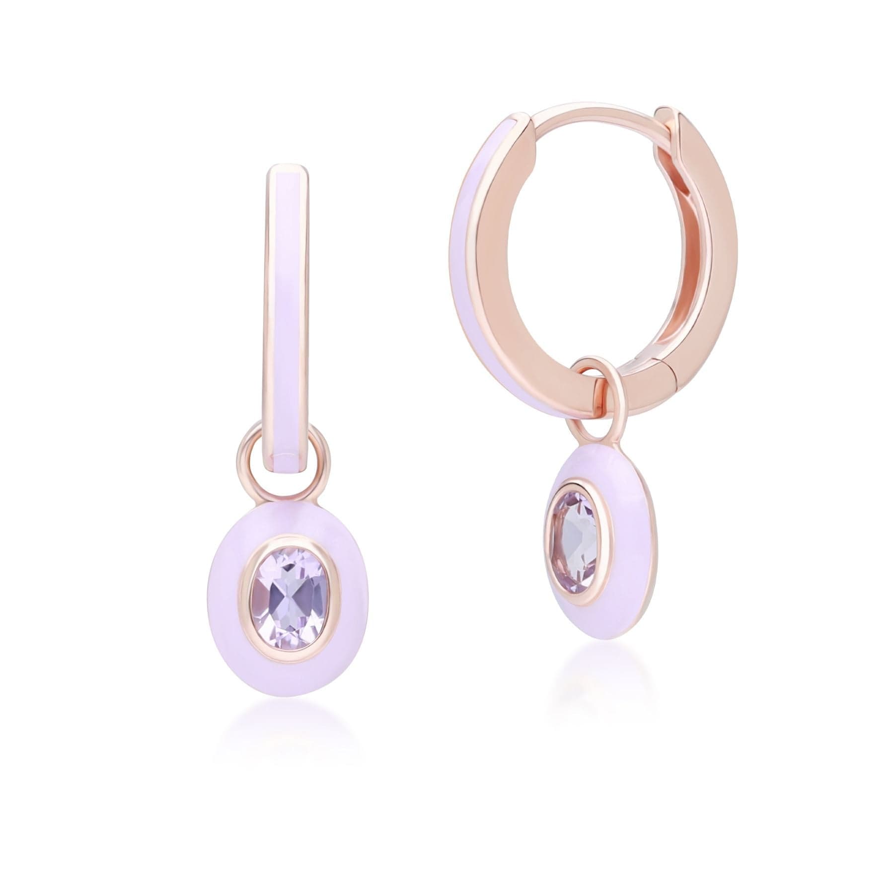 Siberian Waltz Violet Enamel & Pink Amethyst Hoop Earrings In 18ct Rose Gold Plated Sterling Silver