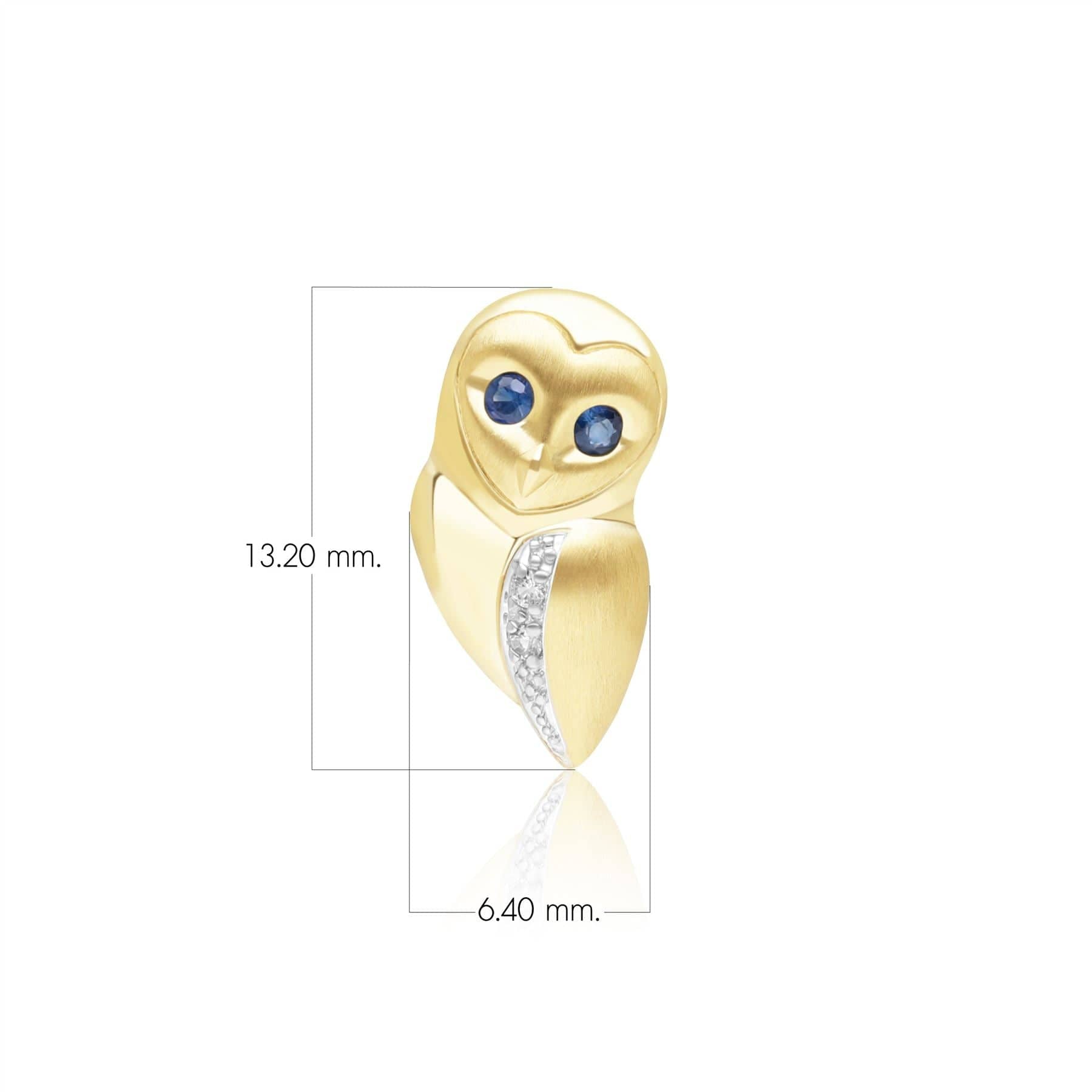135T0004039 Gardenia Sapphire and White Sapphire Owl Pin in 9ct Yellow Gold Dimensions