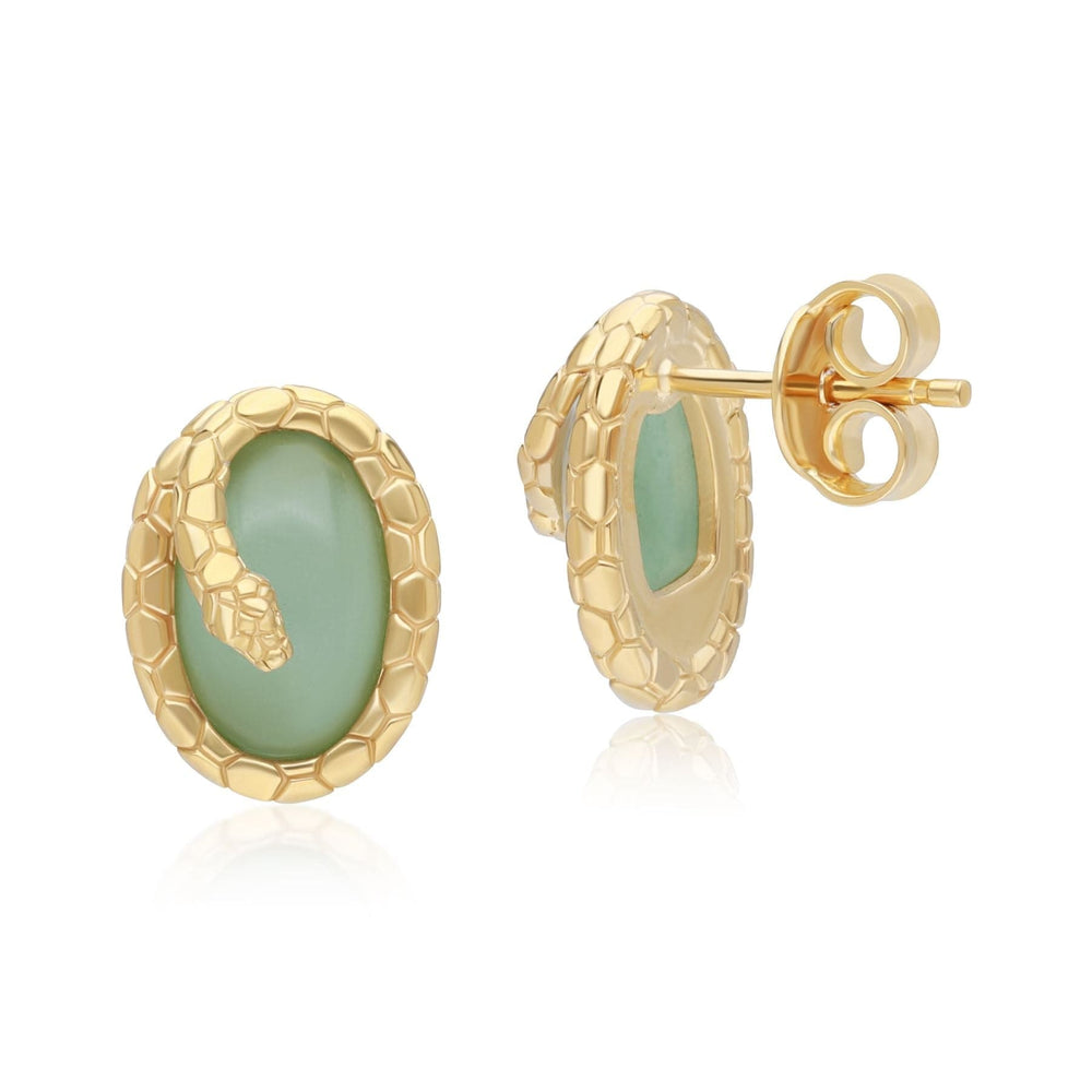 253E417801925 ECFEW™ Jade Winding Snake Stud Earrings In Gold Plated Sterling Silver Side