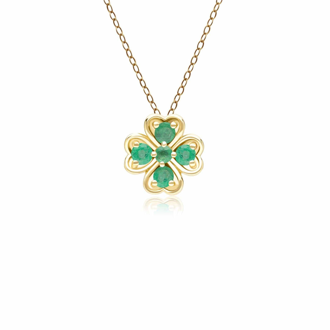 135P2127029 Gardenia Round Emerald Clover Pendant Necklace in 9ct Yellow Gold Front