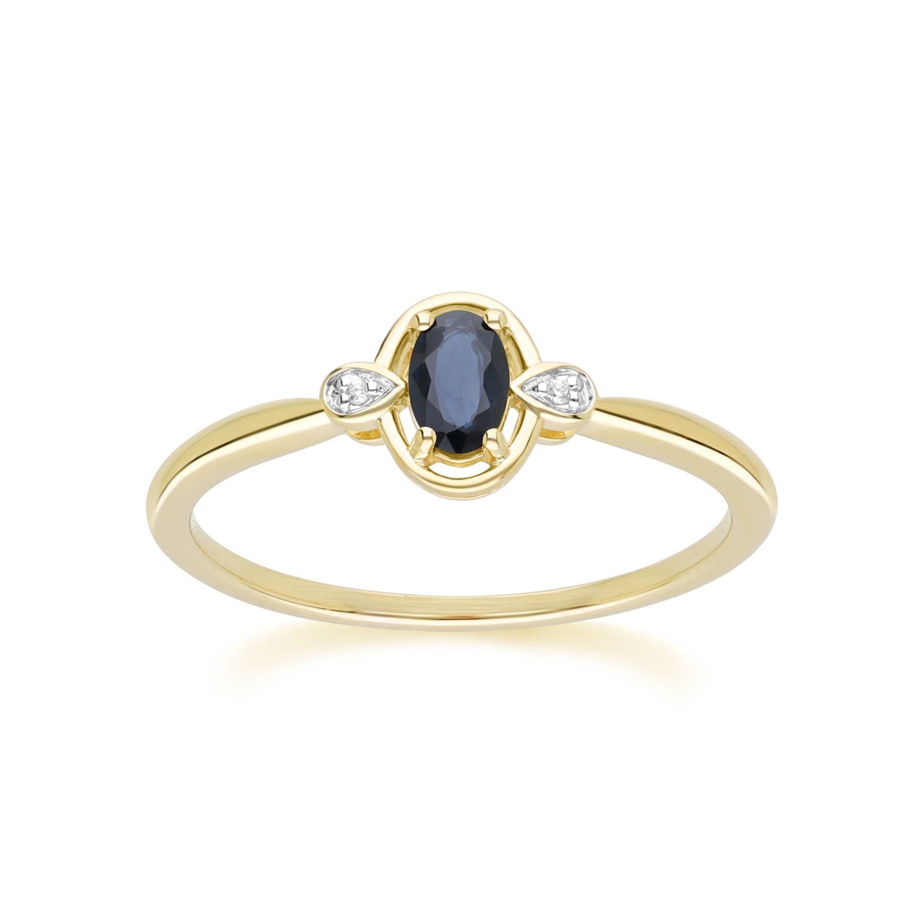 Classic Oval Sapphire & Round Diamond Ring In 9ct Yellow Gold