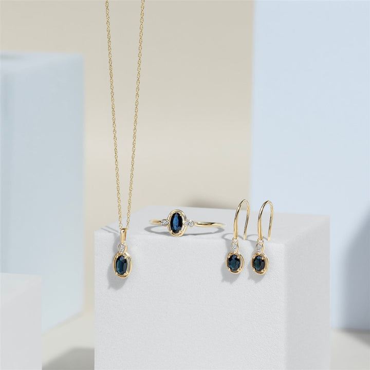 Classic Oval Sapphire & Round Diamond Drop Earrings In 9ct Yellow Gold