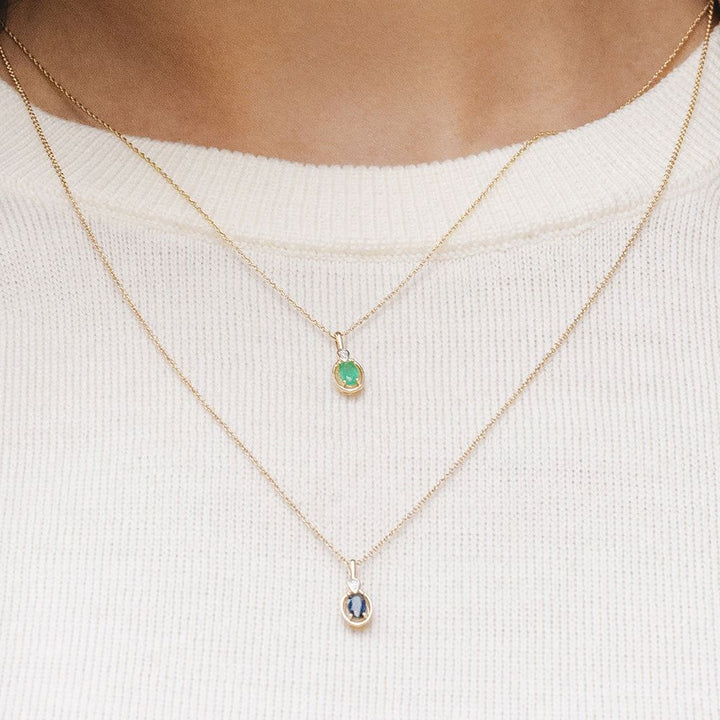Classic Oval Sapphire & Round Diamond Pendant Necklace In 9ct Yellow Gold