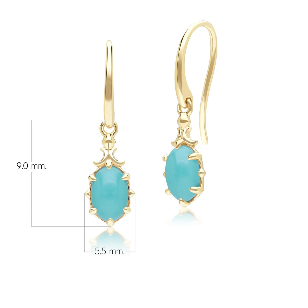 Classic Oval Turquoise Drop Earrings in 9ct Yellow Gold