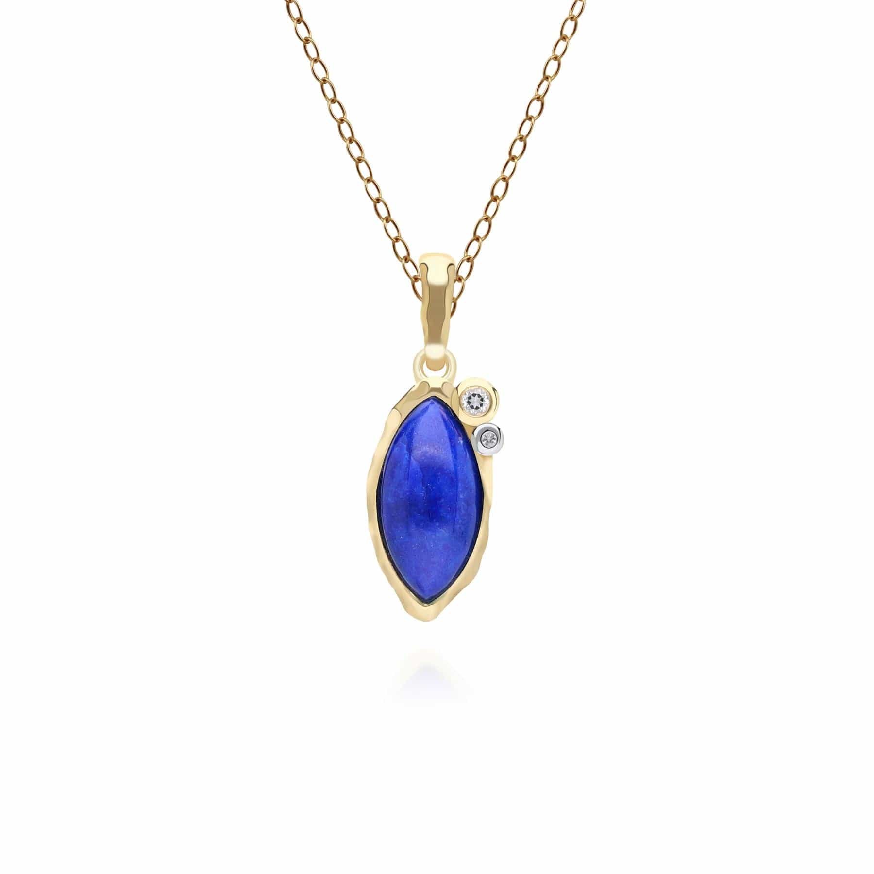 Irregular Marquise Lapis Lazuli & Topaz Pendant In 18ct Gold Plated Sterling Silver