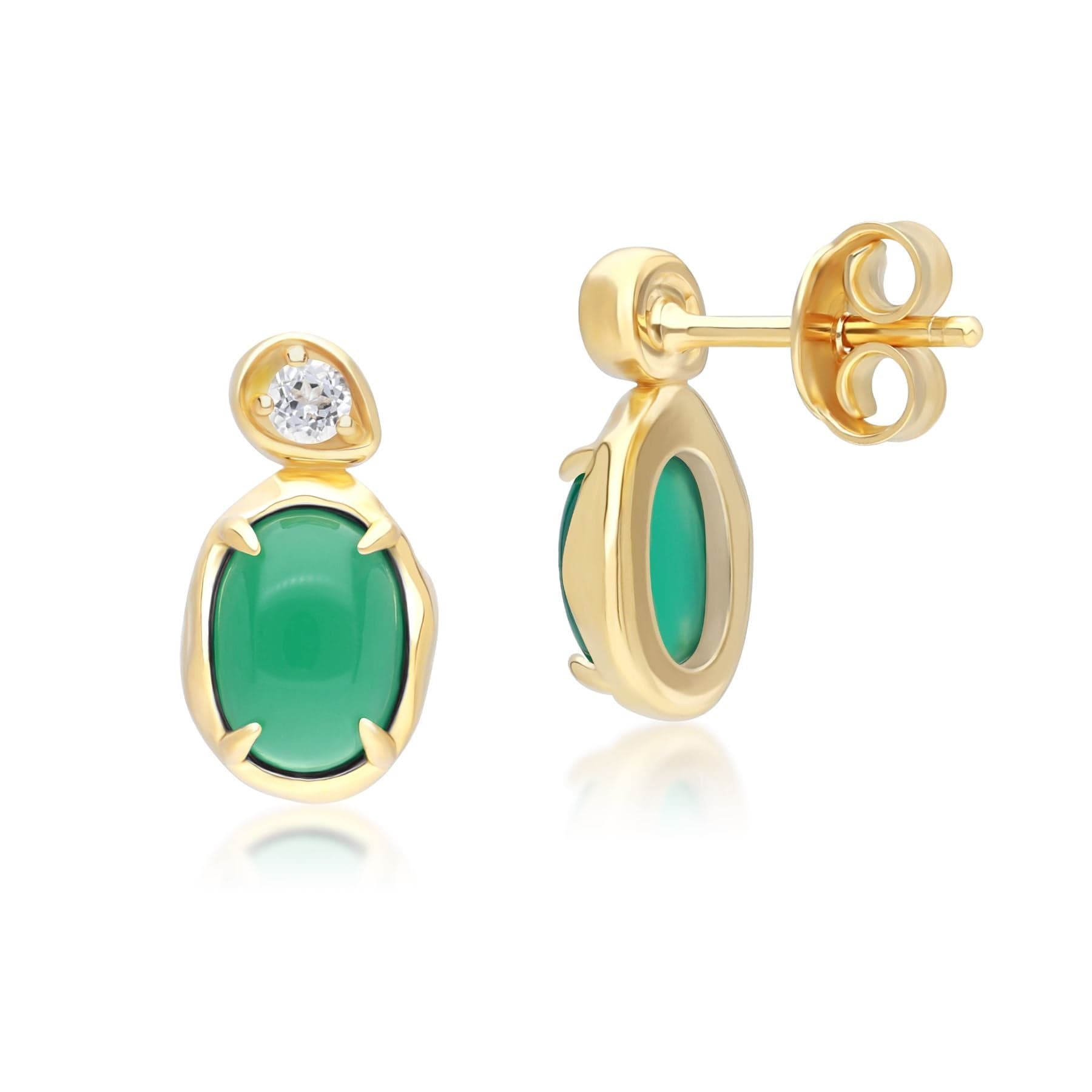 Irregular Oval Dyed Green Chalcedony & Topaz Drop Earrings In 18ct Gold Plated SterlIng Silver