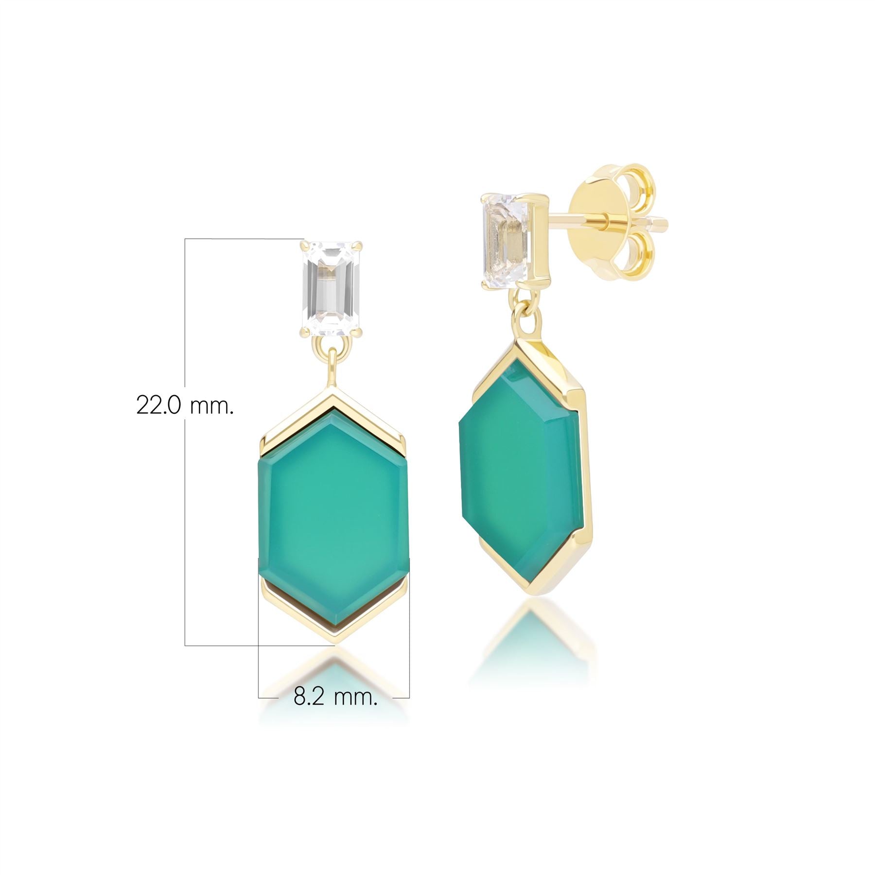Grand Deco Hexagon Chalcedony & Topaz Drop Earrings in Gold Vermeil