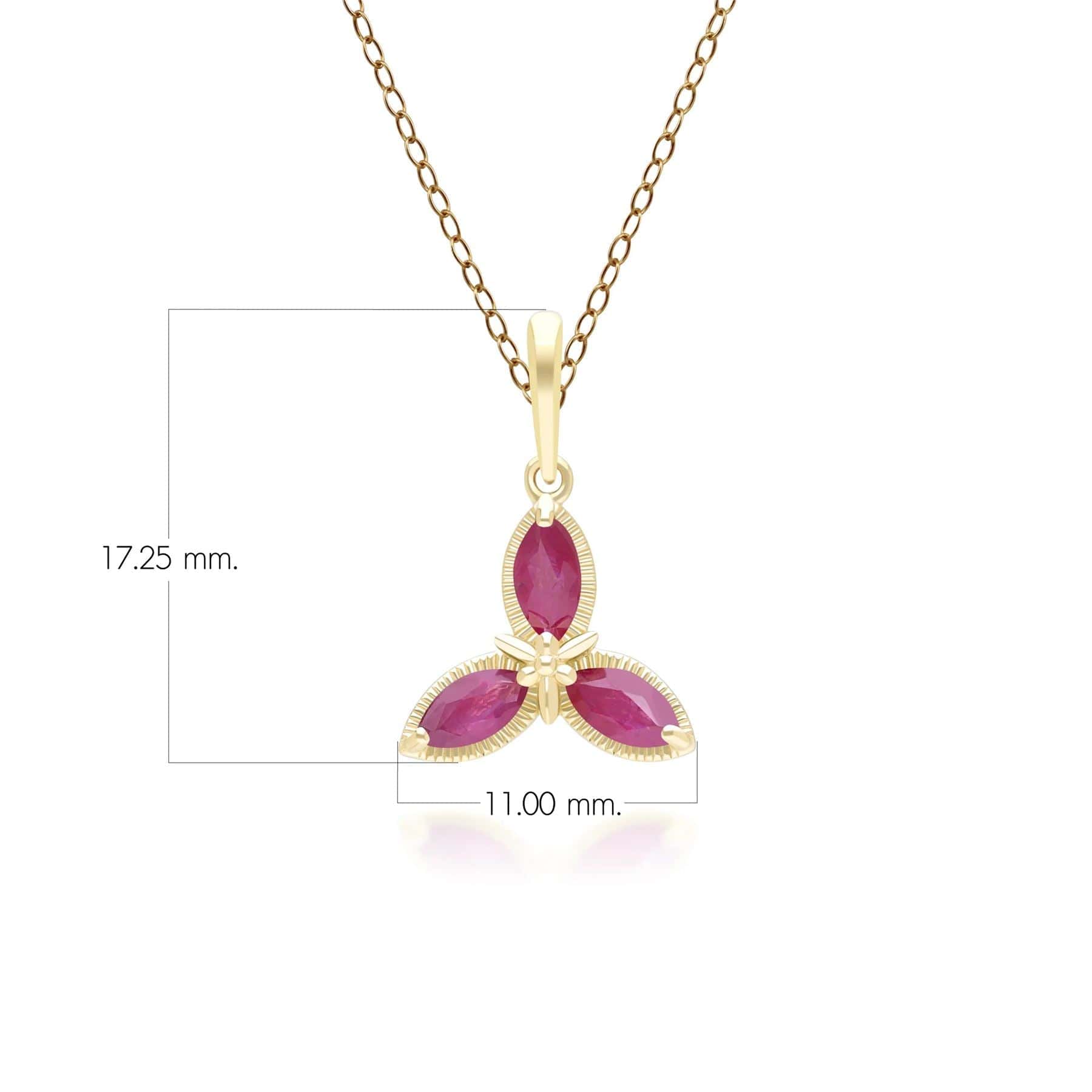 Floral Marquise Ruby Pendant Necklace in 9ct Yellow Gold