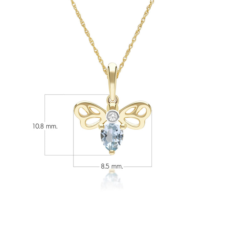 Honeycomb Art Nouveau Pear Shape Topaz and Diamond Bee Pendant Necklace in 9ct Yellow Gold