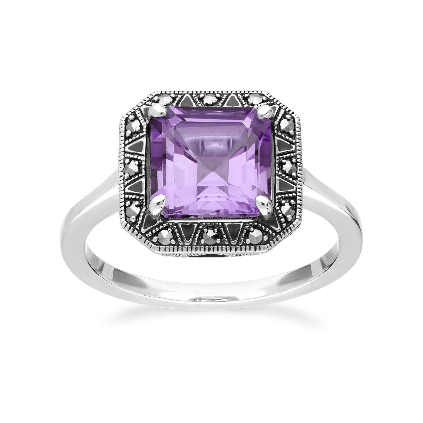 Art Deco Inspired Square Cut Amethyst & Marcasite Ring