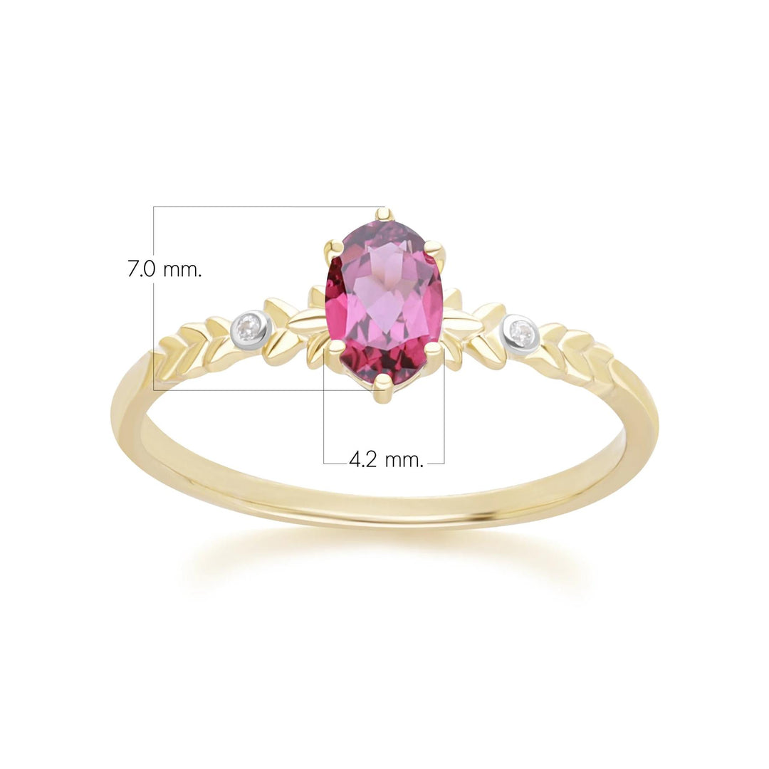Classic Oval Rhodolite & Diamond Ring in 9ct Yellow Gold