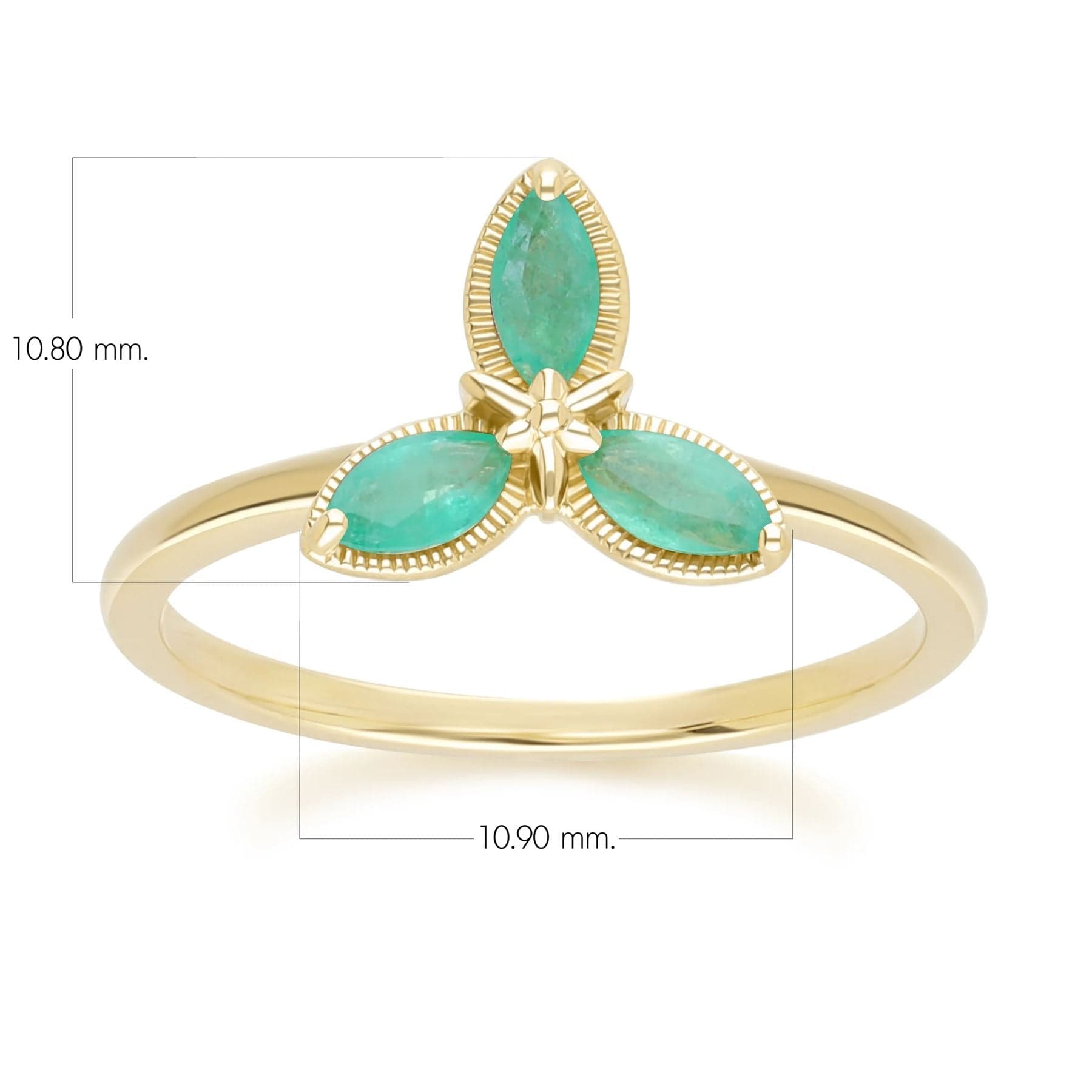 Floral Marquise Emerald Ring in 9ct Yellow Gold