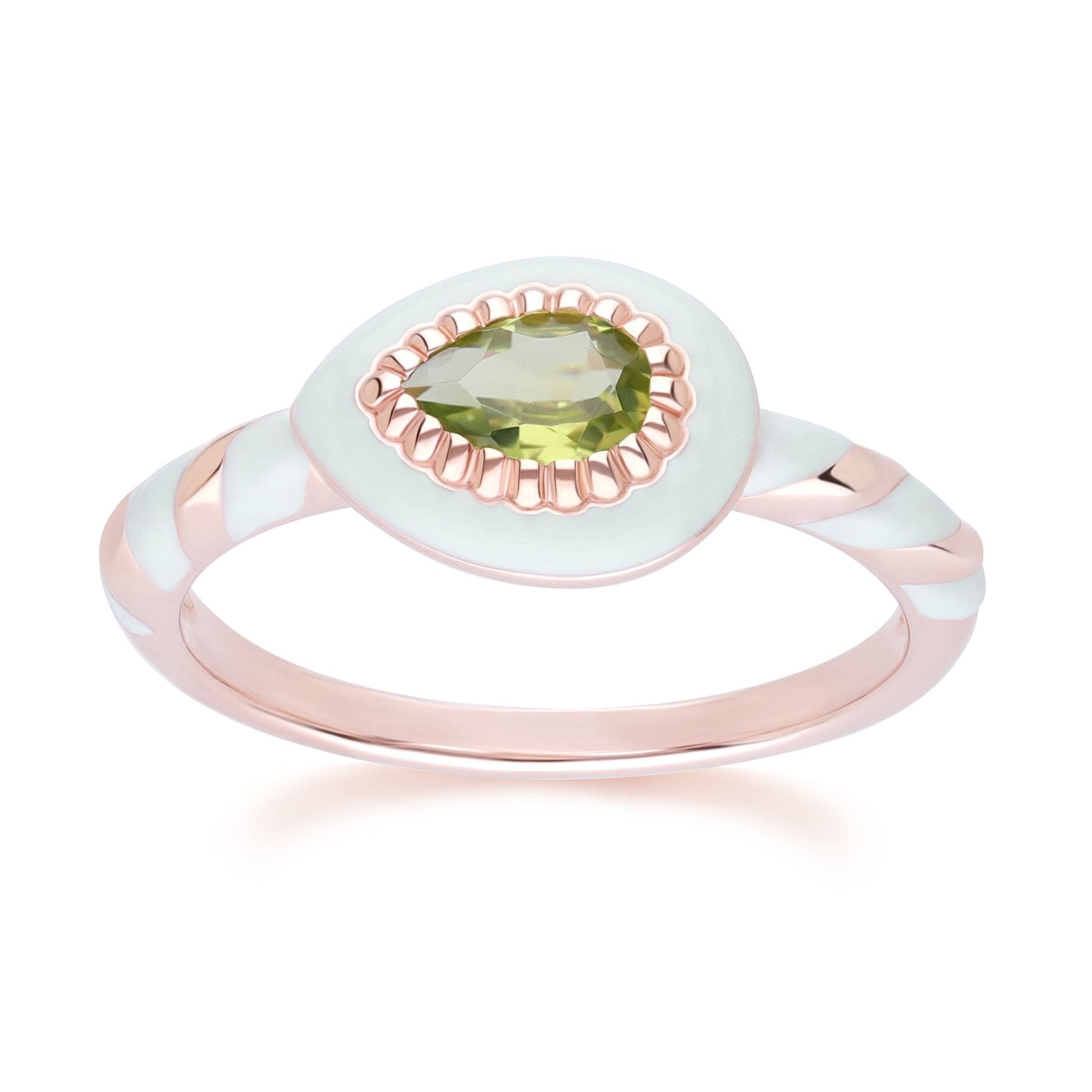 253R710601925 Siberian Waltz Green Enamel & Peridot Ring In 18ct Rose Gold Plated Sterling Silver Front
