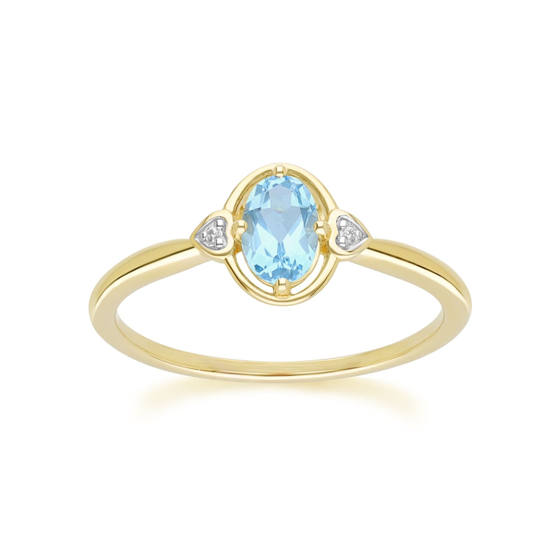 Classic Oval Topaz & Diamond Heart Ring In 9ct Yellow Gold